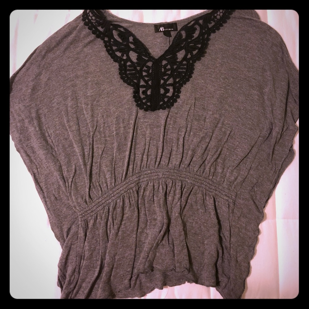 Grey Black Lace Pattern Blouse